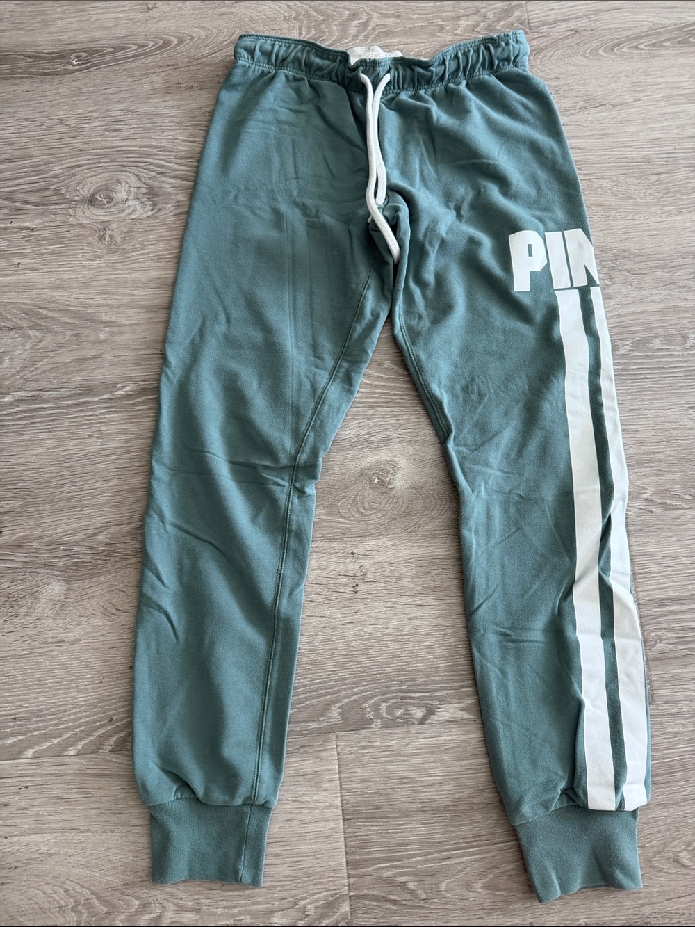 PINK Victoria's Secret Green Jogger Sweatpants with White Side Stripes